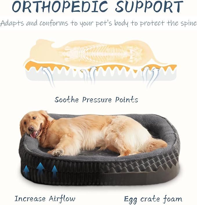 Orthopedic Dog Bed for Medium, Large Dogs Breeds, High Density Egg Crate Foam Dog Sofa Beds with Four Sided Bolster,Oval Kennel Bed, Pet Couch Bed,Removable Washable Cover& Non-Slip Bottom - Image 2