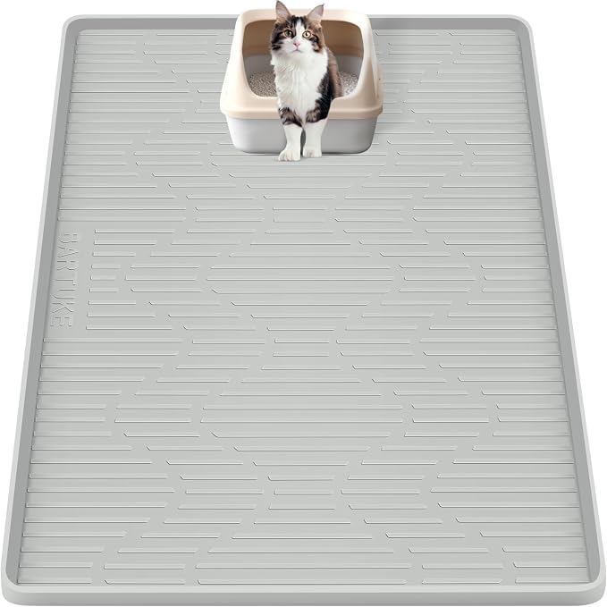 Silicone Cat Litter Box Mat 34"x 20" Extra Large Cat Rubber Mat | Cat Mat for Litter Box, Non-Slip, Waterproof Cat Litter Trapping Mat with Raised Edge, Kitty Litter Mat for Floor, Easy Clean by Bartuke