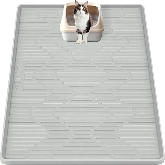Silicone Cat Litter Box Mat 36"x 24" Extra Large Cat Rubber Mat | Cat Mat for Litter Box, Non-Slip, Waterproof Cat Litter Trapping Mat with Raised Edge, Kitty Litter Mat for Floor, Easy Clean by Bartuke