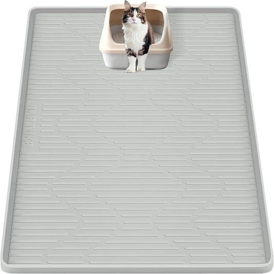 Silicone Cat Litter Box Mat 40"x 28" Extra Large Cat Rubber Mat | Cat Mat for Litter Box, Non-Slip, Waterproof Cat Litter Trapping Mat with Raised Edge, Kitty Litter Mat for Floor, Easy Clean by Bartuke