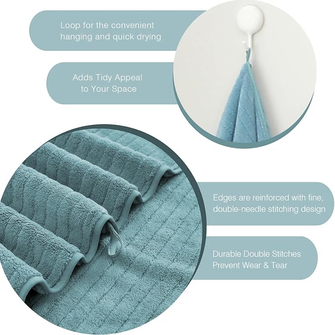 18 Piece Family Bath Towel Set Include 6 Bath Towels,6 Hand Towels and 6 Washcloths Soft Bathroom Towel with Hanging Loops,Highly Absorbent Quick Dry Towels Set for Bathroom,Hotel and Spa-Turquoise - Image 7