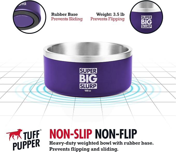 Tuff Pupper Heavy Duty Insulated Dog Bowl | Double Wall Stainless Steel Dog Food Dish | Non-Slip Spill Proof Dishwasher Safe Cat Bowl | Water Dish for Feeding Large Medium Small Pets (188oz, Purple) - Image 5