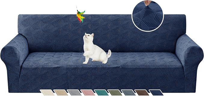 YEMYHOM 1 Piece Stretch Oversized Couch Covers for 4 Seat, Jacquard Extra Large Sofa Cover with Non-Slip Elastic Bottom, Thickened Slipcover Furniture Protector for Dogs Pets (X-Large, Navy） by YEMYHOM