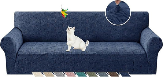 YEMYHOM 1 Piece Stretch Oversized Couch Covers for 4 Seat, Jacquard Extra Large Sofa Cover with Non-Slip Elastic Bottom, Thickened Slipcover Furniture Protector for Dogs Pets (X-Large, Navy） by YEMYHOM
