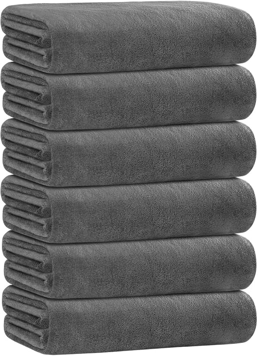 JML Microfiber Bath Towel Set with Hanging Loop, Grey, 30" x 60", 6 Pack | Large, Soft, Absorbent, Fast Drying, Lint Free, Fade Resistant, No Pilling, Lightweight, Compact by JML