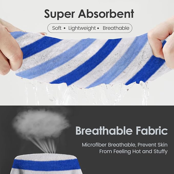 JML Bath Towels, Pack of 4, 30"x60", Large Microfiber Towel Set, Ultra Soft, Super Absorbent, Fast Drying, Perfect for Suana, Shower, Pool, Sport, Travel, Fitness, SPA,Yoga, Cabana Stripe Blue - Image 4