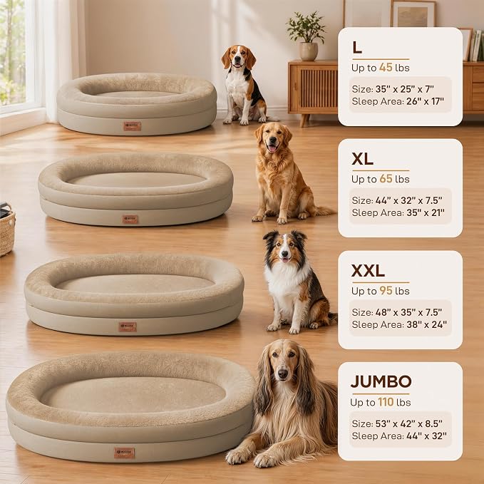 Waterproof Orthopedic Dog Bed for Large Dogs, Light Brown | Supportive Crate Foam Relieves Joint Pressure, 360°Bolsters, Waterproof Inner,Washable Cover, Non-slip Bottom - Image 5