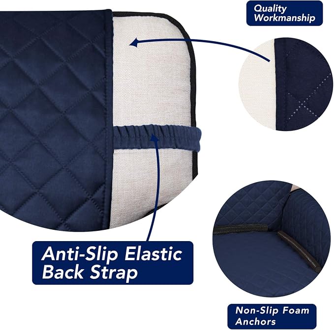 PureFit Reversible Quilted Sofa Cover, Water Resistant Slipcover Furniture Protector, Washable Couch Cover with Non Slip Foam and Elastic Straps for Kids, Dogs, Pets (Sofa, Navy/Ivory) Large | Navy/Ivory, Water Resistant Couch Protector, Washable Pet C... - Image 3