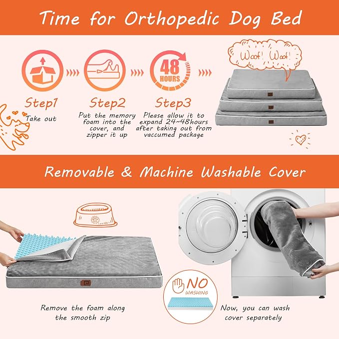 EHEYCIGA Large Washable Dog Crate Bed with Memory Foam, 35x23Inch, Grey | High Density Egg Crate Foam, Waterproof Liner, Removable Easy Clean Cover, Non-Slip Bottom, Fits Crate, Floor and Sofa - Image 7