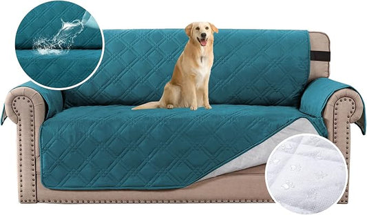 H.VERSAILTEX 100% Waterproof Sofa Slipcover Washable Loveseat Cover for 2 Cushion Cover Non-Slip Furniture Protector with Puppy Paw Silicone Backing Couch Cover for Pets Dogs (Loveseat, Dark Teal) by HVERSAILTEX