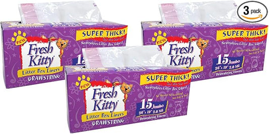 Fresh Kitty Litter Box Liners Super Thick, Durable, Easy Clean Up Jumbo Drawstring Scented Litter Pan Box Liners, Bags for Pet Cats 15 Count (Pack of 3) by RoyalPetIncorporated