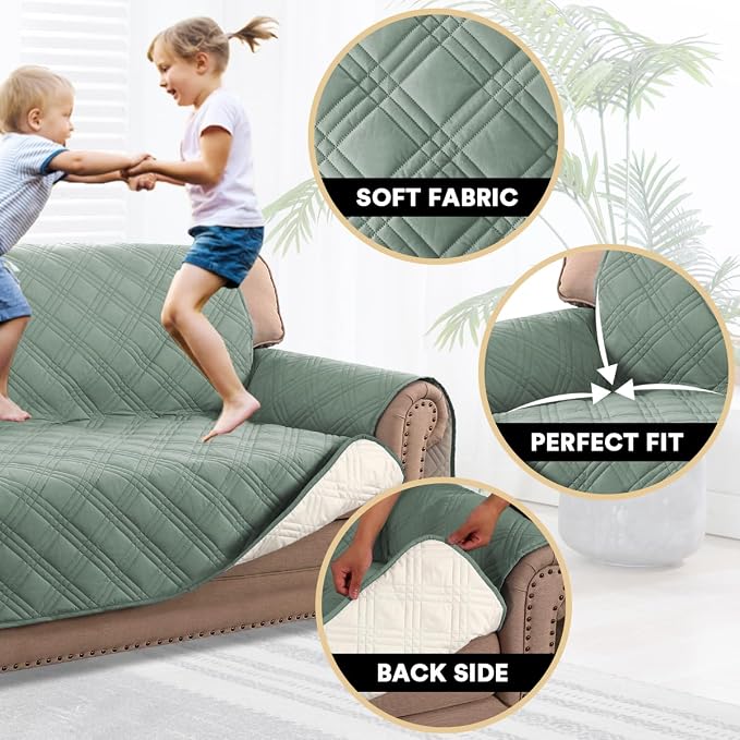 PrinceDeco 100% Waterproof Couch Cover for 3 Cushion Couch Sofa Pet Friendly Non-Slip Couch Cover for Dogs Washable Water Resistant Furniture Protector with Elastic Straps(Sofa 68", Lily Pad) - Image 3