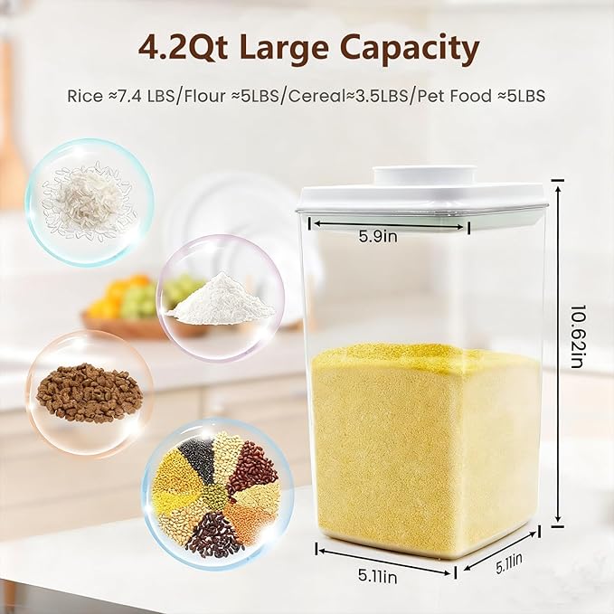Melovom Pop Airtight Food Storage Containers Set with Lids, Large 4.2Qt/4L Food Containers with Scoop, Kitchen Pantry Organization and Storage, BPA Free Stackable Cereal Container (2 * 4.2Qt) - Image 3
