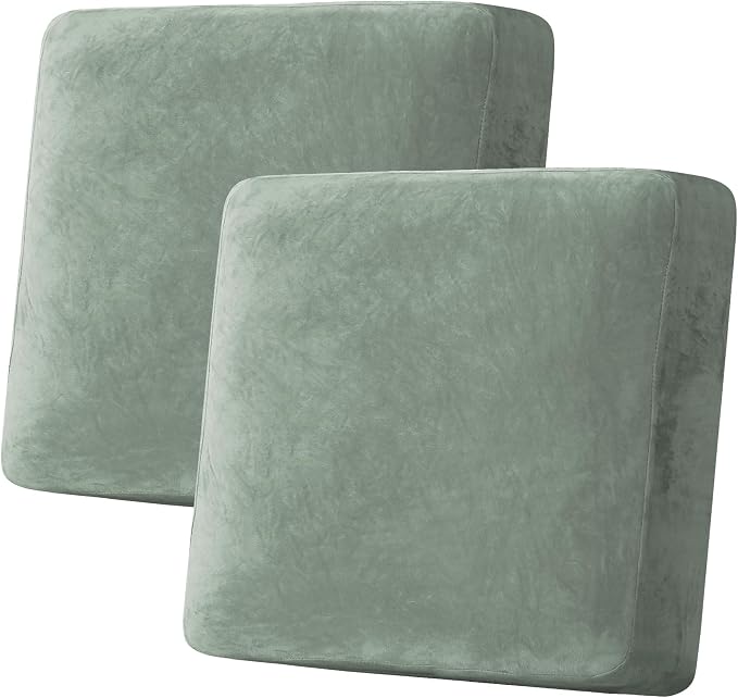 H.VERSAILTEX Velvet Stretch Couch Cushion Cover Plush Cushion Slipcover for Chair Loveseat Sofa Cushion Furniture Protector Seat Cushion Sofa Cover (2 Piece Large Sofa Cushion Covers, Sea Grass) by HVERSAILTEX