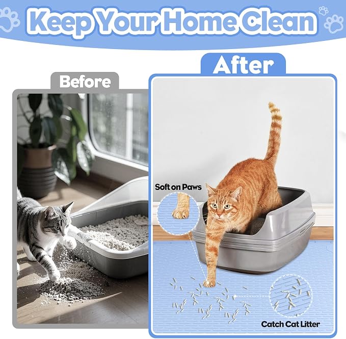 Silicone Cat Litter Mat for Litter Box 34”x22” Large Cat Mat, Blue | Waterproof, Non-Slip, Leak-Proof Rug Mat with Lip, Easy to Clean, Extra Large Litter Catcher Mat for Floor - Image 4