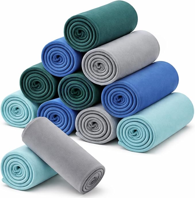 Newwiee 12 Pcs Bulk Fleece Throw Blankets 50'' x 60'' Oeko-tex Standard 100 Certified for Outdoor Wedding Guest Blankets Donation Homeless Sleepover Lap Pet Sofa, All Seasons Use (Green Shades) by Newwiee