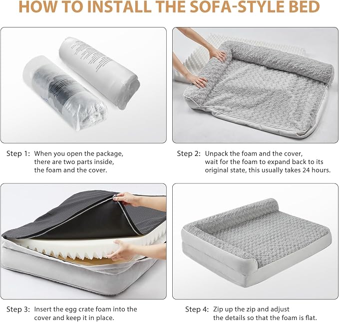 BFPETHOME Orthopedic Washable Dog Beds for Large Dogs, Sleeping Couch Bed | Deluxe Plush Rose Velvet Washable Cover, Egg Crate Foam Support, Waterproof Lining, Non-Slip Bottom, Senior Dogs,Silver Grey - Image 5