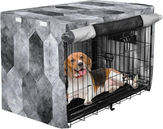 Dog Crate Cover Kennel Cover for Dog Cages Breathable for Wire Cage Indoor Outdoor Gray Diamond Marble Texture Pattern - Image 2