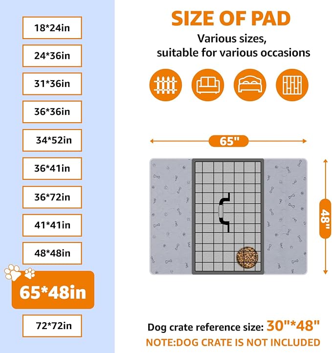 Dog Pee Pad Washable 65x48 Large, Fast Absorption Reusable Puppy Pads, Waterproof Pet Training Pads,Non-Slip Bone Print Whelping Pad for Dog Playpen, Incontinence, Housebreaking - Image 5