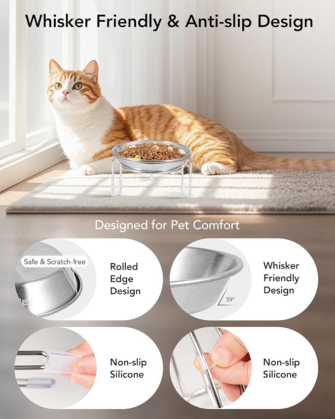 Elevated cat Bowl 4PC, 6.3" Wide Raised Cat Bowl | Stainless Steel Cat Food and Water Dishes, Small Dog Bowl, Whisker Friendly, Anti-Vomiting, Neck Stress-Free Bowl Stands - Image 3
