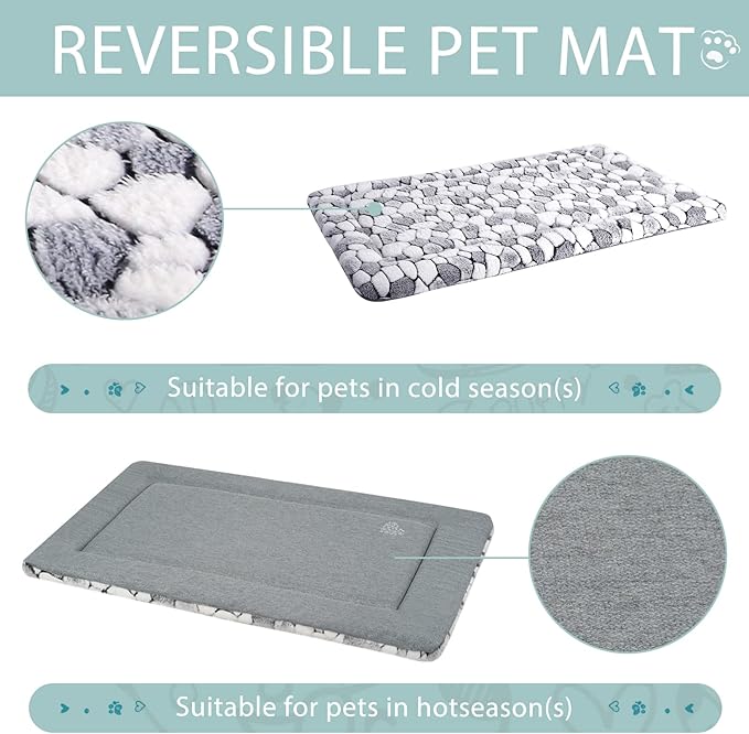 VANKEAN Dog Crate Pad Bed Mat Reversible (Warm & Cool), Soft Pet Sleeping Mat Dog Bed for Crate Suitable for Small to XX-Large Dogs and Cats, Machine Washable Crate Beds, Grey Stone Pattern - Image 3