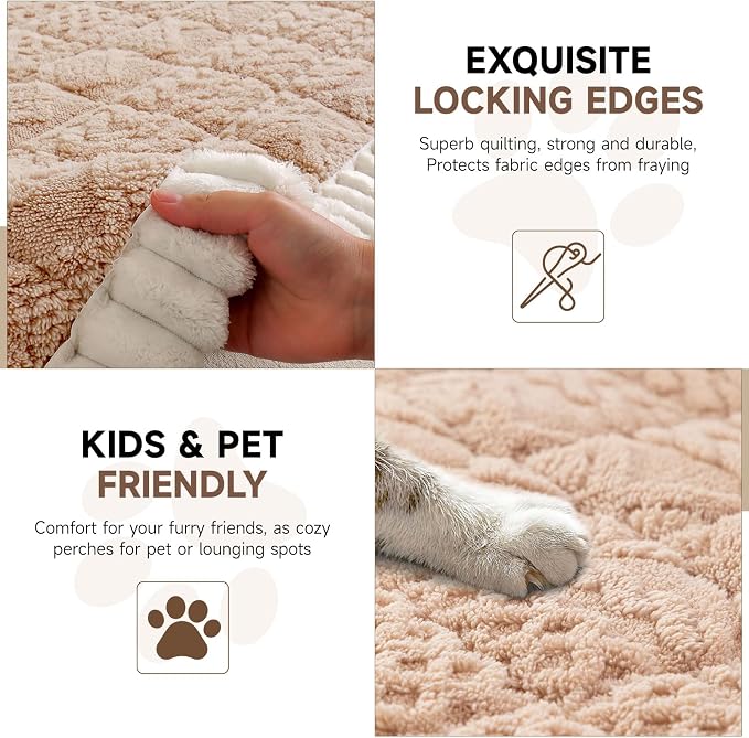 OTOB All Seasons Sofa Covers for 3 Cushion Couch Washable, Geometric Jacquard Fuzzy Non-Slip Pet Couch Cover, Kids Pet Friendly Soft Plush Sofa Slipcovers Dog Bed Mats (Camel, 27.6" x 70.9") - Image 4