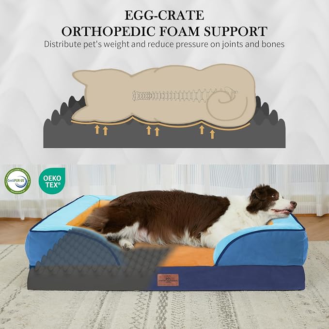 Comfort Expression Orthopedic Dog Bed for Extra Large Dogs with Bolster | Waterproof Dog Couch Bed with Washable Cover & Non-Slip Bottom, Supportive Egg Crate Foam XL Pet Bed, 42x30 Inch - Image 3