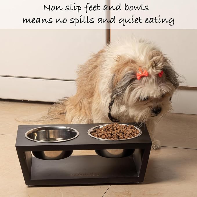 4" Tall Elevated Dog Bowls for Small Dogs, Food and Water Bowl Set by Pawfect Pets (Black) - Image 4