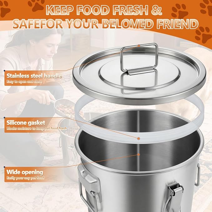 20LB Stainless Steel Dog Food Storage Container with Lid & Scoop, Large Dog Food Storage Container for Dry Pet Food, Metal Dog Food Container, Pet Food Storage Container for Kibble - Image 5