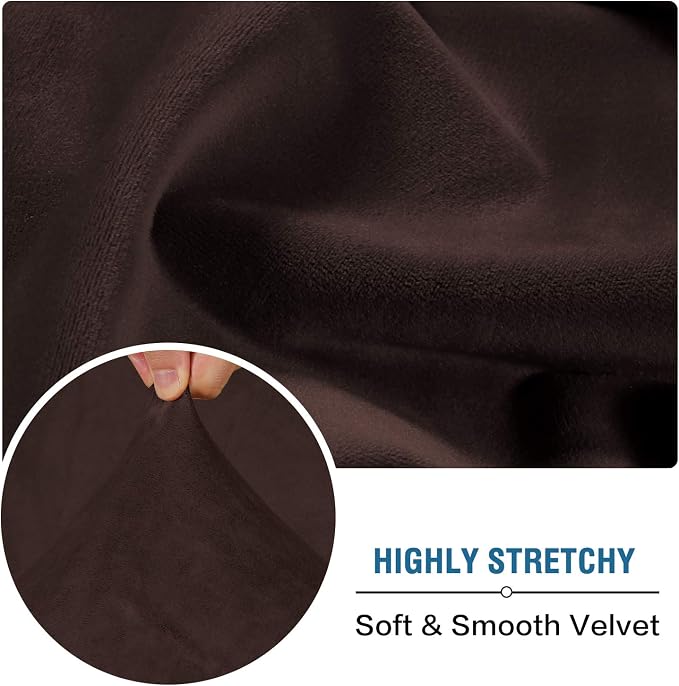 H.VERSAILTEX Velvet Stretch Couch Cushion Cover Plush Cushion Slipcover for Chair Loveseat Sofa Cushion Furniture Protector Seat Cushion Sofa Cover (3 Piece Sofa Cushion Covers, Brown) - Image 5