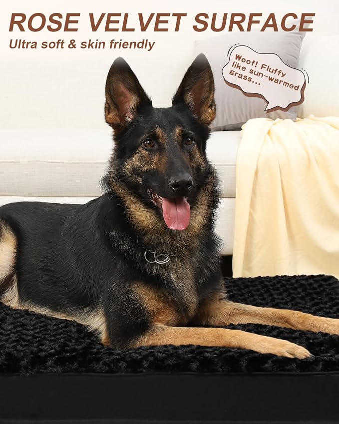 KSIIA Washable Dog Bed for Crate Waterproof for Large Dogs,47x29 in,Black | 3in egg crate foam,orthopedic support,Soft rose velvet,3ply waterproof fabric,removable cover,anti-slip base,washable - Image 2