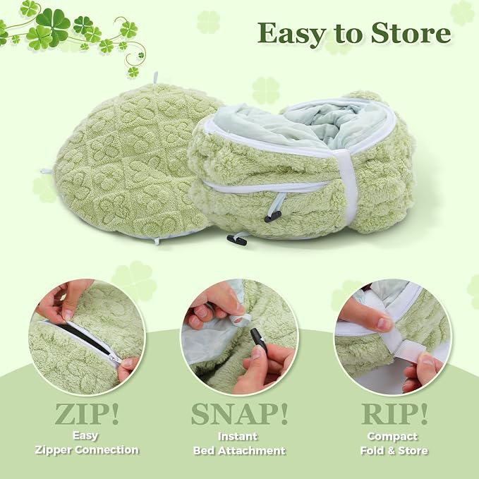 PEQULTI Cat Tunnel with Bed for Indoor Cats, Cat Play Donut Tunnel with Washable Soft Plush Mat, Round Tube Toys Cute Tube for Kittens, Puppies, Rabbits and Ferrets, Green - Image 6