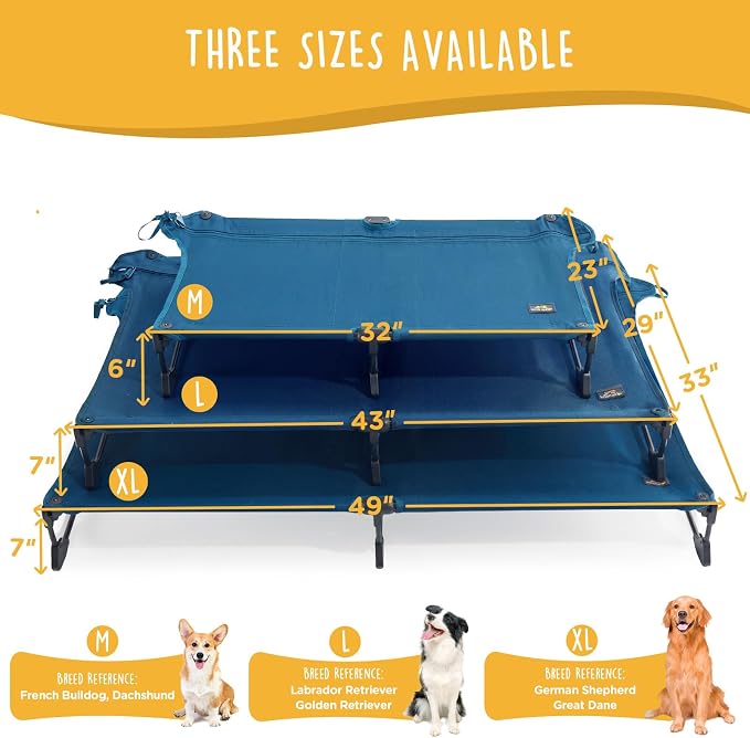 CANINE CANYON Upgraded Non-Slip Daisy Cot, Medium Foldable Elevated Dog Bed, Portable Raised Outdoor Dog Cot for Camping/Home, Chew Proof Waterproof Heavy Duty Up to 160 Lbs, Dark Blue, 32"x 23" - Image 6