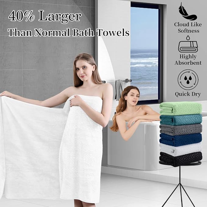 Bath Towel Set of 4 Extra Large Bath Sheet 35"x70" Oversized Bath Towel Soft Microfiber Bathroom Towel for Adults Highly Absorbent Quick Dry Towel Set for Bathroom,Hotel,Shower Towel Bath Sheet White - Image 5