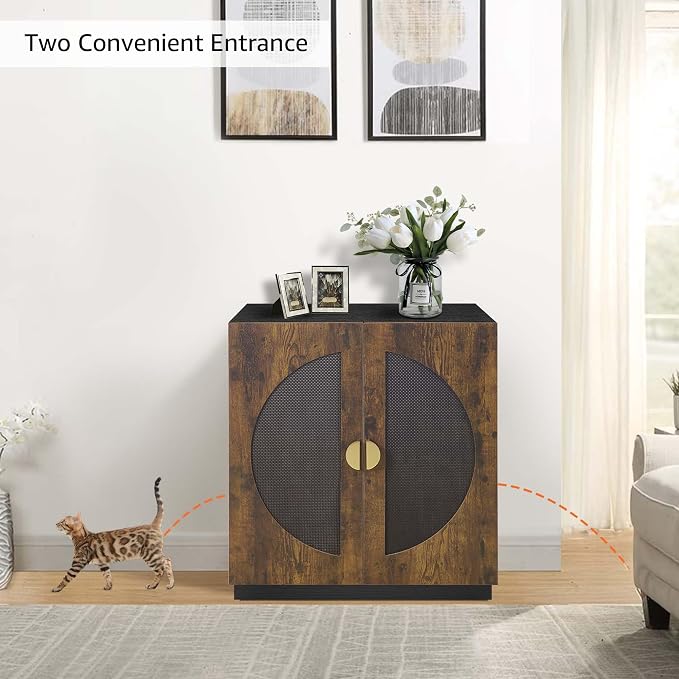 unipaws Tall Cat Litter Box Enclosure for Tall or Top Entry Litter Box | Hidden Litter Box Cover with Shelves, Kitty Enclosed Litter Box Cabinet, Cat Box Furniture - Image 2