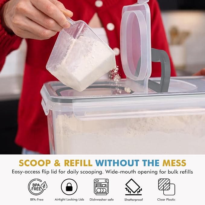 Shazo 2 PC (11L | 372 oz) Flour Sugar Storage Containers with Spout Lid & Easy Carry Handle - BPA Free Extra Large Airtight Food Storage Containers with Lids - Rice Canisters Sets for Kitchen & Pantry - Image 6