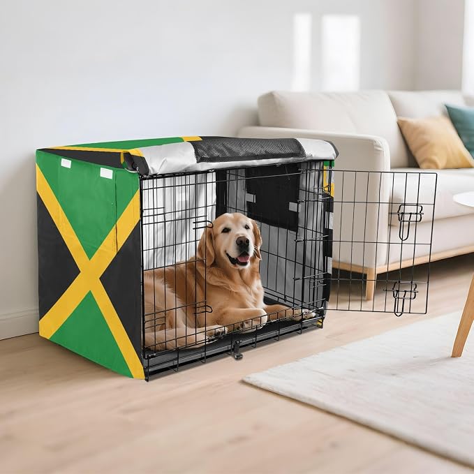 Dog Crate Cover Kennel Cover for Dog Cages Breathable for Wire Cage Indoor Outdoor Jamaica National Flag Green - Image 6
