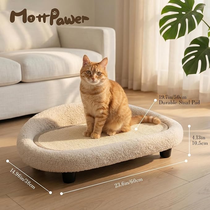 Cat Sisal Scratcher Bed with Refill Pad, Horizontal Scratching Sofa, Sisal Couch for Indoor Cats, Off-White Color - Image 2