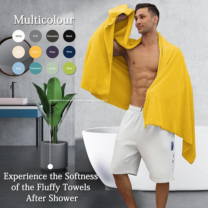 Hailea 8-Piece Yellow Bath Towels Set,2 Oversized Large Bath Towels Sheet,2 Hand Towels and 4 Washcloths - 600 GSM Soft Luxury Towel Set,Highly Absorbent Quick Dry Towel for Bathroom,Hotel and Spa - Image 5
