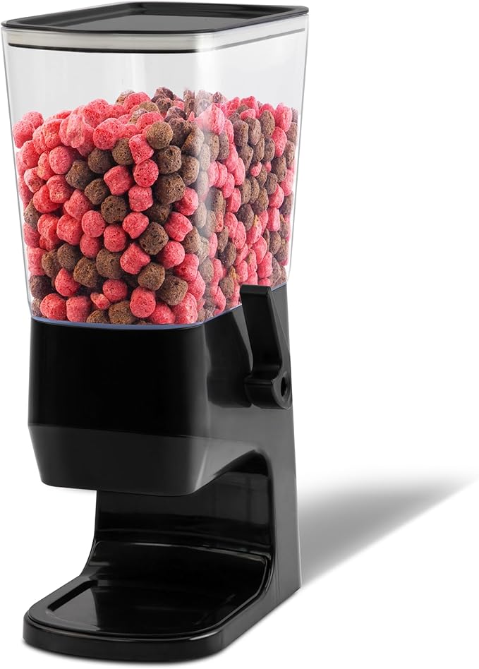 Cereal Dispenser Countertop 1 Pack, Dry Food Dispenser Snack Organizer, Slim Cereal Containers Storage Dispenser with Lids for Pantry, Kitchen Organization Oatmeal Nut Granola Candy, Black by FHJP
