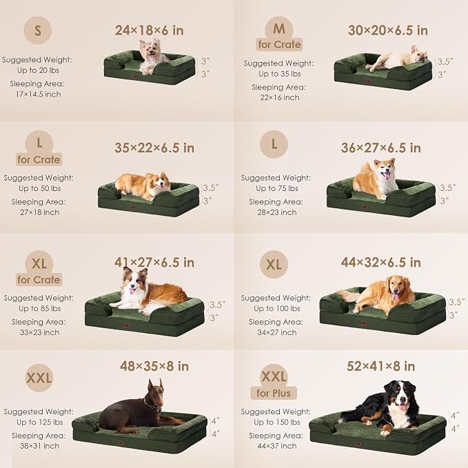 EHEYCIGA Orthopedic XXL Dog Bed, Waterproof Washable XL Big Pet Bed 48" | Non-Slip Bottom and Egg-Crate Memory Foam Extra Large Pet Couch Bed with Washable Removable Cover, Dark Green - Image 2