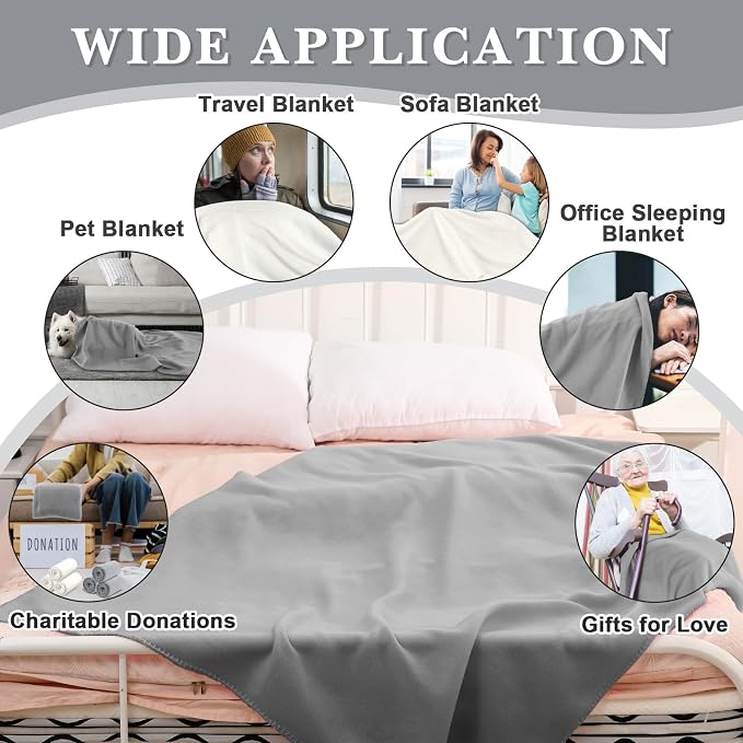 Newwiee 24 Pcs Bulk Fleece Throw Blankets 50'' x 60'' Oeko-tex Standard 100 Certified for Outdoor Wedding Guest Blankets Donation Homeless Sleepover Lap Pet Sofa, All Seasons Use (White/Gray) - Image 5