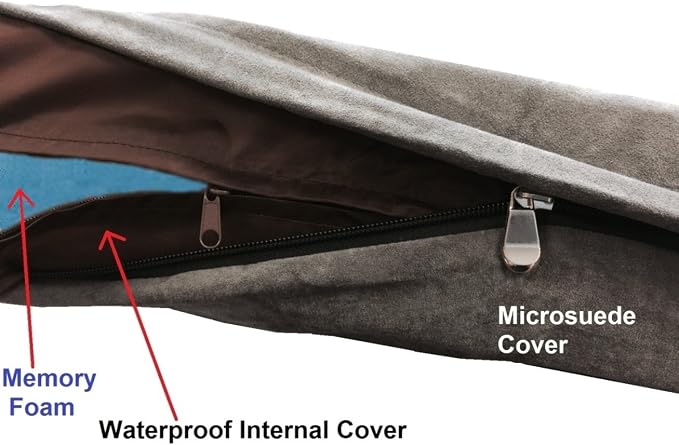 Dogbed4less XXL Orthopedic Gel Infused Cooling Memory Foam Dog Bed for Large Pet, Waterproof Liner, Micro Suede Gray Cover, 55X37X4 Inch - Image 5