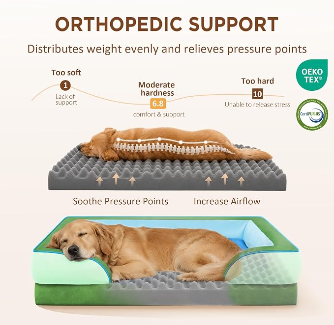 Comfort Expression Orthopedic Dog Bed for Extra Large Dogs with Bolster | Waterproof Dog Couch Bed with Washable Cover & Non-Slip Bottom, Supportive Egg Crate Foam XL Pet Bed, 45x35 Inch - Image 2