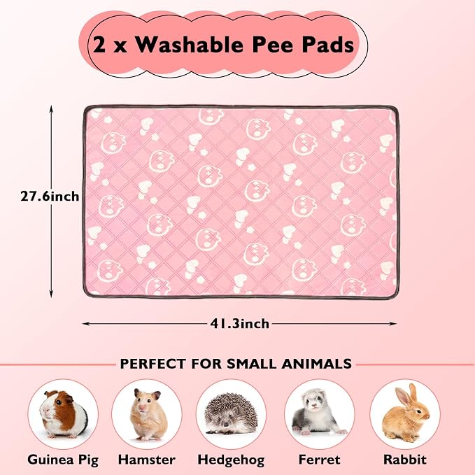 2 Pack Guinea Pig Bedding - Washable Guinea Pig Cage Liners, Waterproof Reusable & Anti Slip Pee Pads Super Absorbent Mats for Small Animals Pet Rabbit Bunny Hamster Rat (Pink, 42 x 28 Inch) - Image 2