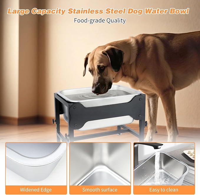 3 Gallon Elevated Dog Water Bowl, Raised Stand for Large Dogs | 4 Adjustable Heights, 9.65-15.16 in Stand, 3 Gallon Bowl, 14 x 10.6 x 5.9 in Size, Indoor Outdoor Use, Easy to Clean - Image 5