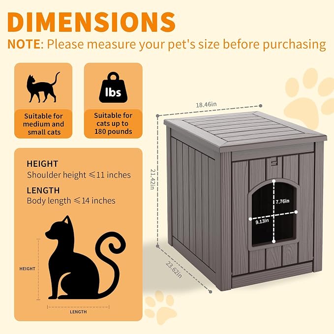 Cat Litter Box Enclosure, Plastic Hidden Litter Box Side Table with Openable Front Door, Cat Box Enclosure Cabinet for Indoor & Outdoor Use, Weatherproof, Easy to Clean & Assemble, Grey - Image 3