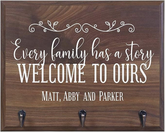 Rooms Organized Personalized Every Family Has A Story Wall Mounted Coat, Hat, Key, Pet Leash Collar Rack New Home Housewarming Gifts 3 Hooks 15" w x 12" h 4.25" deep (Every Family) by Unknown