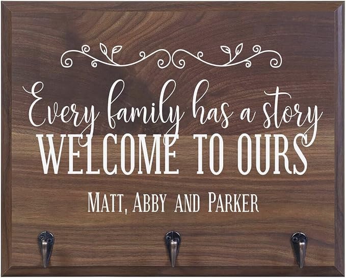 Rooms Organized Personalized Every Family Has A Story Wall Mounted Coat, Hat, Key, Pet Leash Collar Rack New Home Housewarming Gifts 3 Hooks 15" w x 12" h 4.25" deep (Every Family) - Image 2