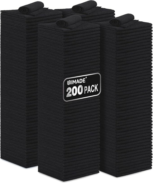 UNIMADE Microfiber Cleaning Cloth, 200 Pack Microfiber Towels for Cars | Reusable Shop Rags Bulk Lint Free Cleaning Towels for Car Kitchen Automotive Bar Mechanic Garage, 11.5"x 11.5", Black by Unimade